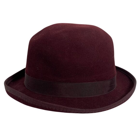 HENSCHEL Capone Derby Trilby Bowler Hat Burgundy Pure Wool Fabric Band SZ M USA - Picture 5 of 9